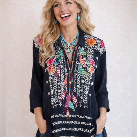 Johnny Was Tops - Johnny Was heavily embroidered feathers tunic (oversized) NWT RARE